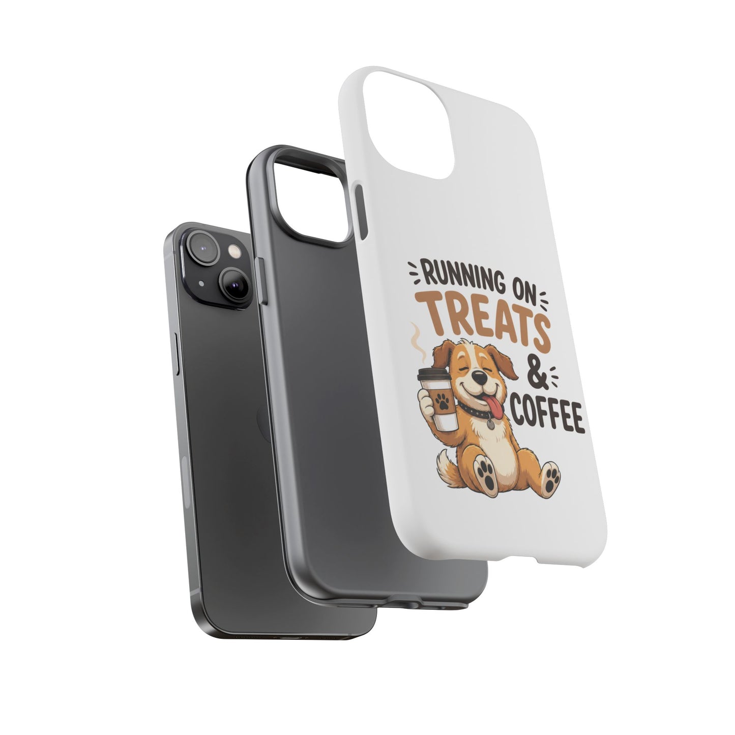 Running on Treats & Coffee Phone Case | Cute Dog Design for iPhone & Samsung