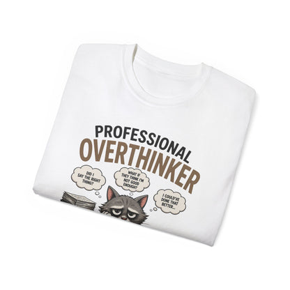 Professional Overthinker T-Shirt – Funny Cat Overworking Graphic Tee