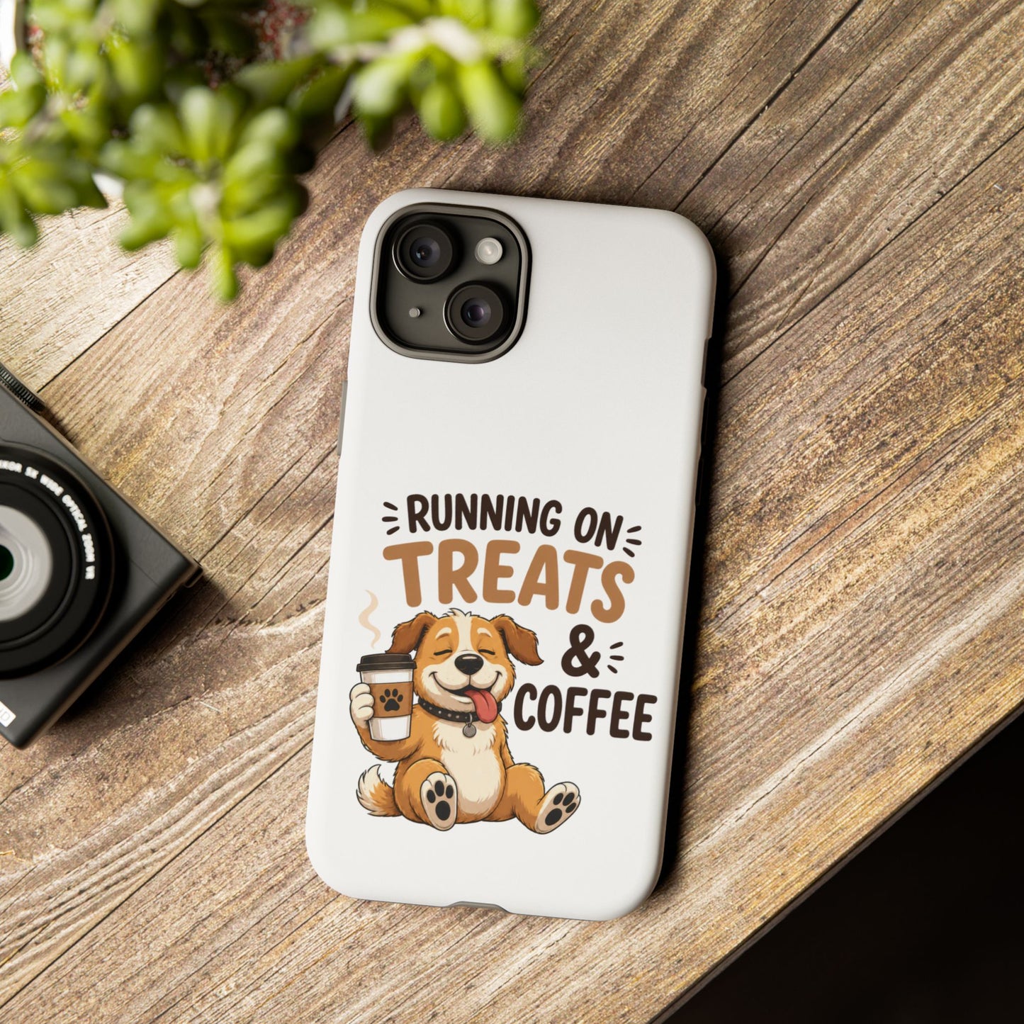 Running on Treats & Coffee Phone Case | Cute Dog Design for iPhone & Samsung