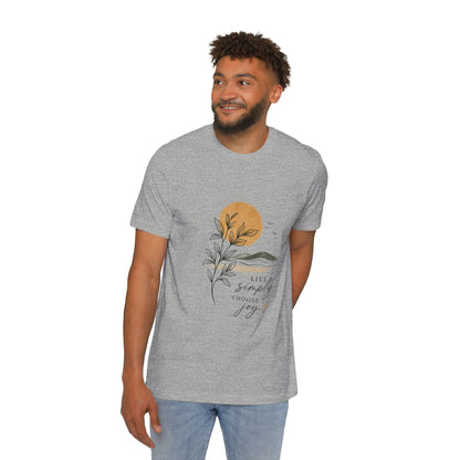 Inspirational Graphic T-Shirt — "Live Simply, Choose Joy" Sun & Botanical Design