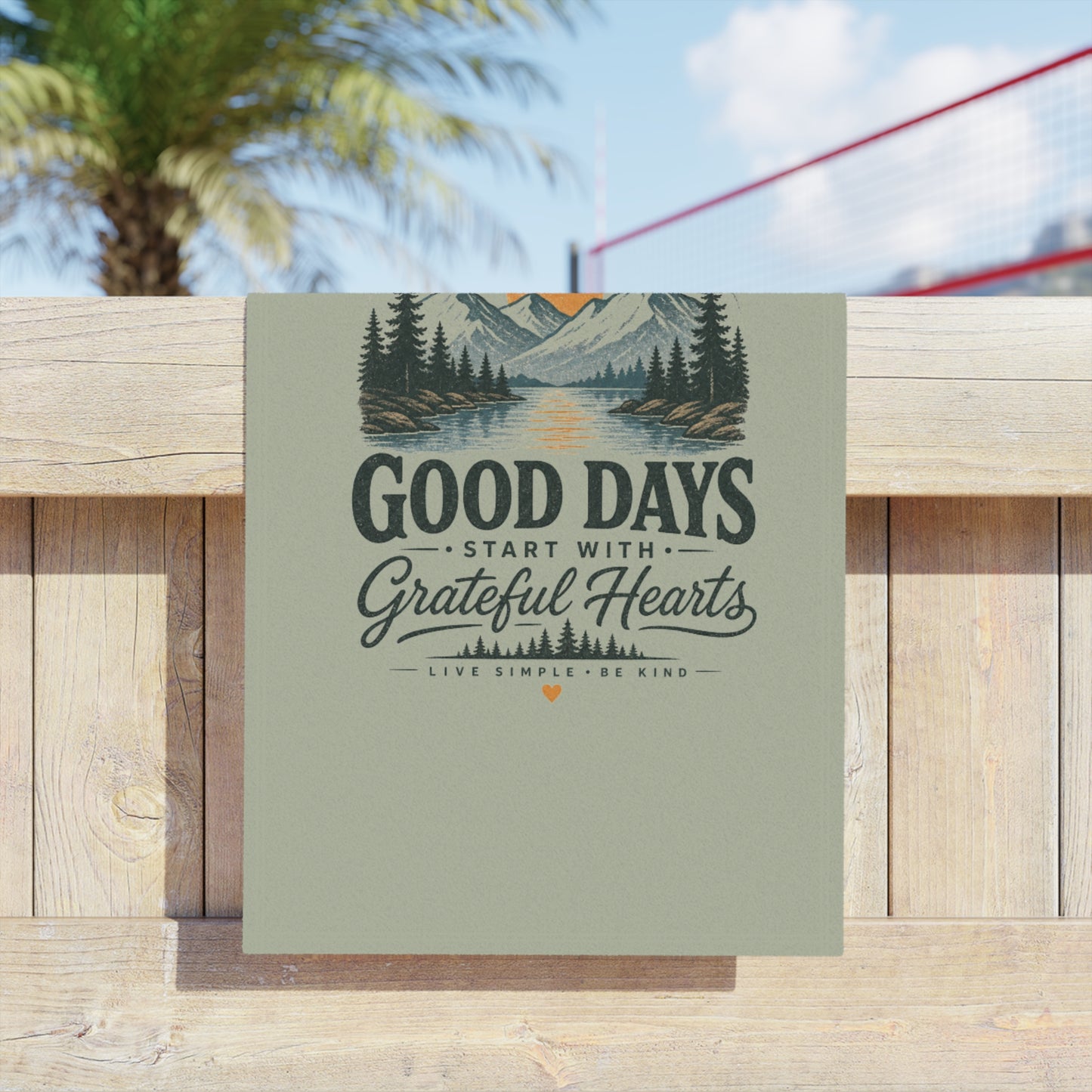 Good Days Grateful Hearts Beach Towel | Mountain Sunrise Print