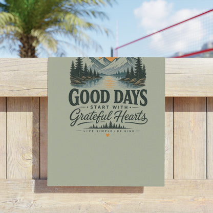 Good Days Grateful Hearts Beach Towel | Mountain Sunrise Print
