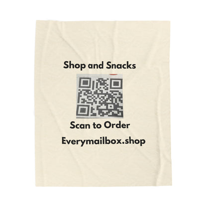 Velveteen Plush Blanket — QR Code 'Shop and Snacks' Promotional Throw