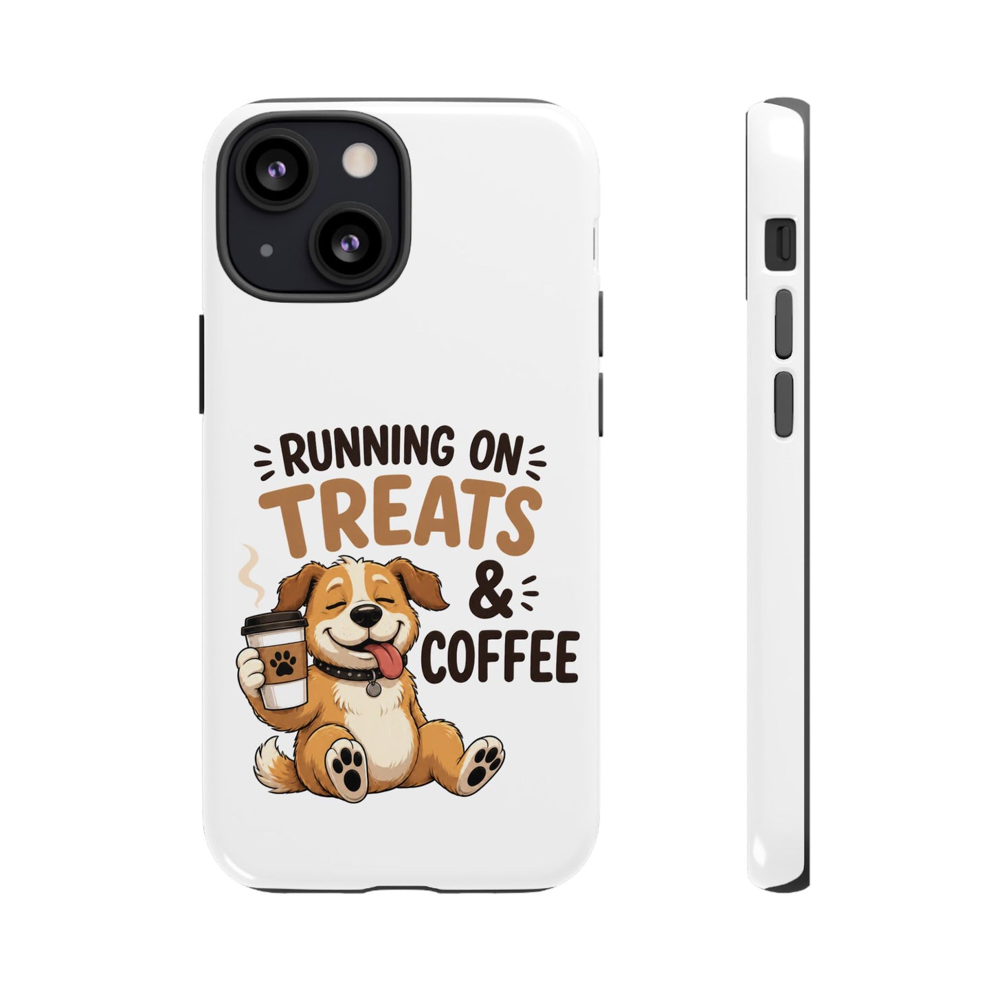 Running on Treats & Coffee Phone Case | Cute Dog Design for iPhone & Samsung