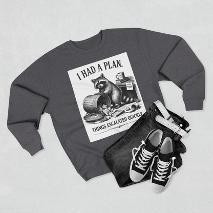 Funny Raccoon Sweatshirt — 'I Had a Plan' Graphic Crewneck