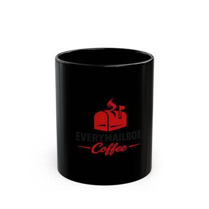 EveryMailBox Coffee Mug — Black Ceramic Cup with Bold Red Logo | 11oz & 15oz
