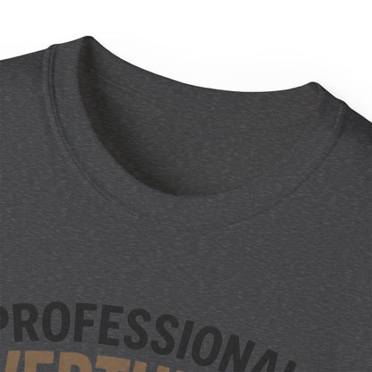 Professional Overthinker T-Shirt – Funny Cat Overworking Graphic Tee
