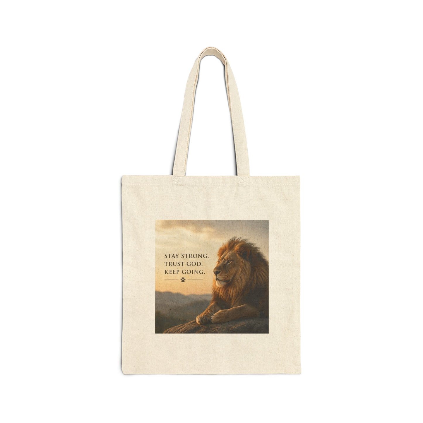 Lion Canvas Tote Bag – Stay Strong, Trust God, Keep Going | Christian Faith Gift