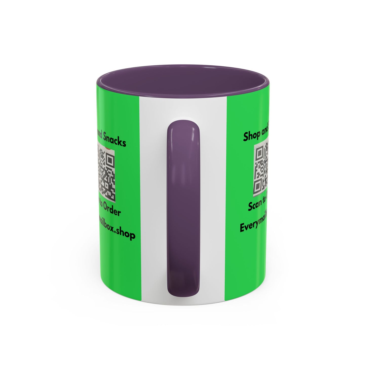Accent Coffee Mug — 'Shop and Snacks' QR Code Promotional Coffee Mug (11/15 oz)