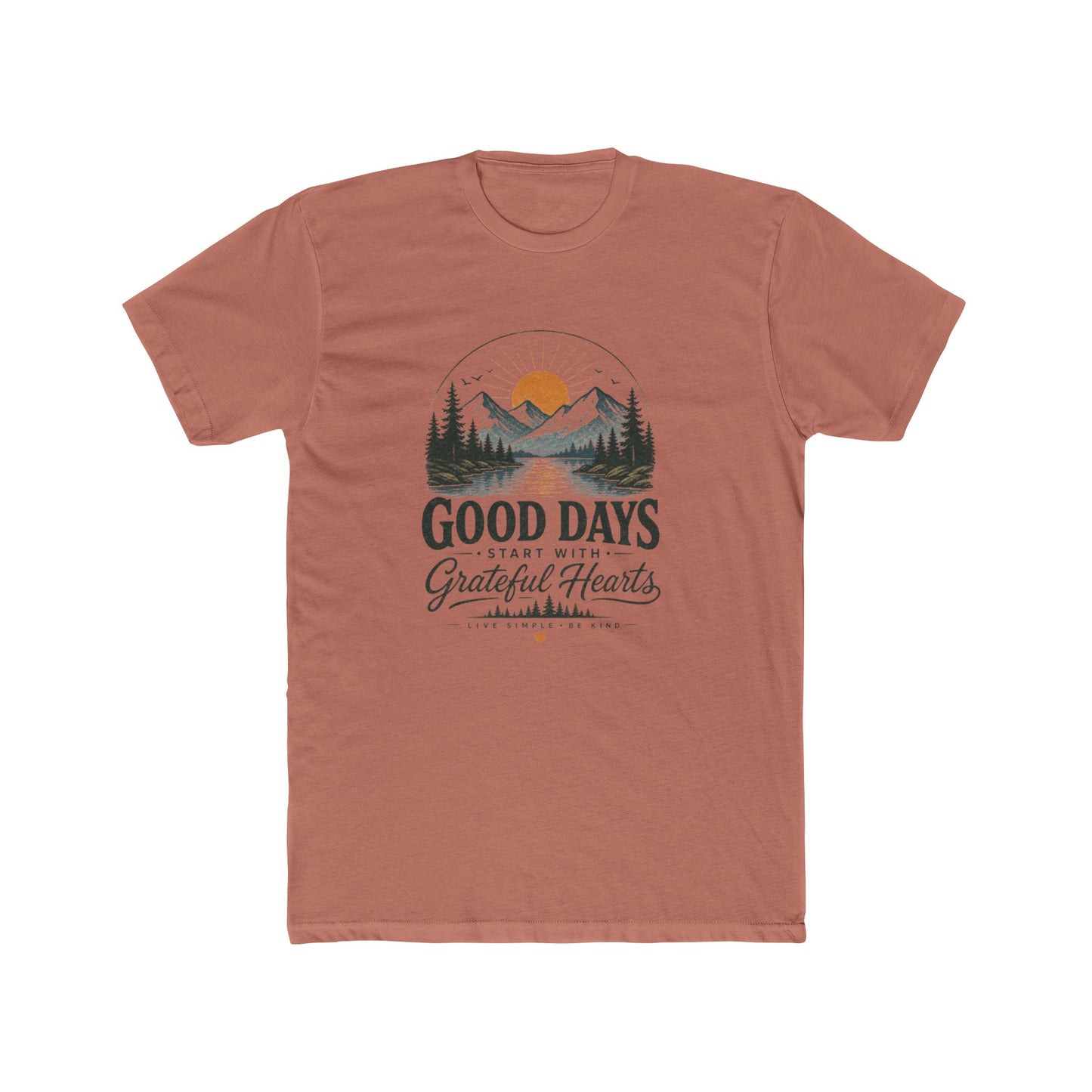 Good Days Start With Grateful Hearts T-Shirt | Mountain Sunrise Graphic Tee