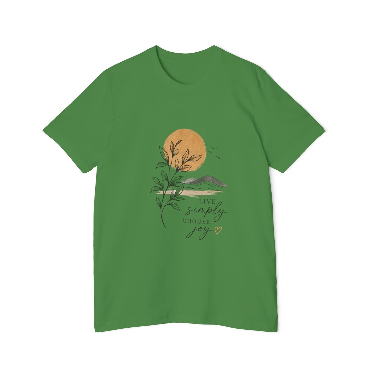 Inspirational Graphic T-Shirt — "Live Simply, Choose Joy" Sun & Botanical Design