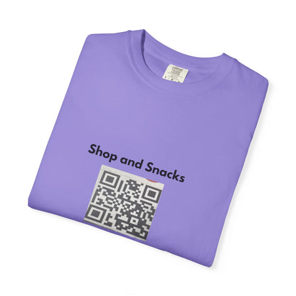 QR Code Promo T-Shirt — "Shop and Snacks" Scan to Order Tee