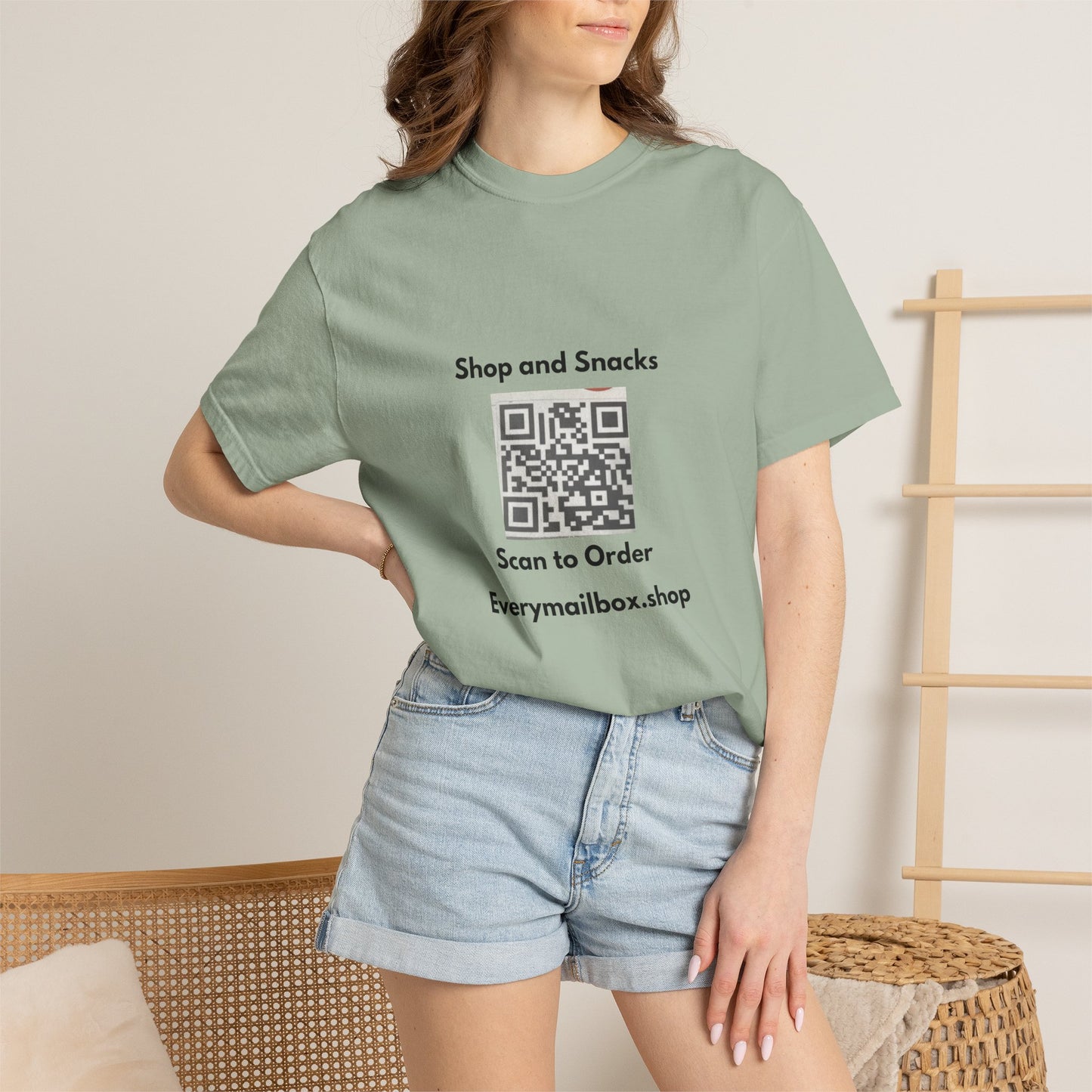QR Code Promo T-Shirt — "Shop and Snacks" Scan to Order Tee