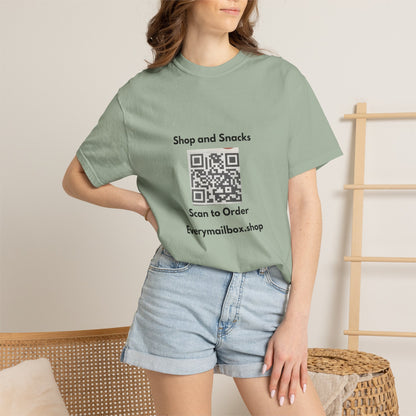 QR Code Promo T-Shirt — "Shop and Snacks" Scan to Order Tee
