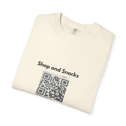 QR Code Promo T-Shirt — "Shop and Snacks" Scan to Order Tee
