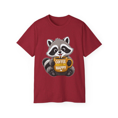 Cute Raccoon 'Coffee Makes Me Happy' Tee