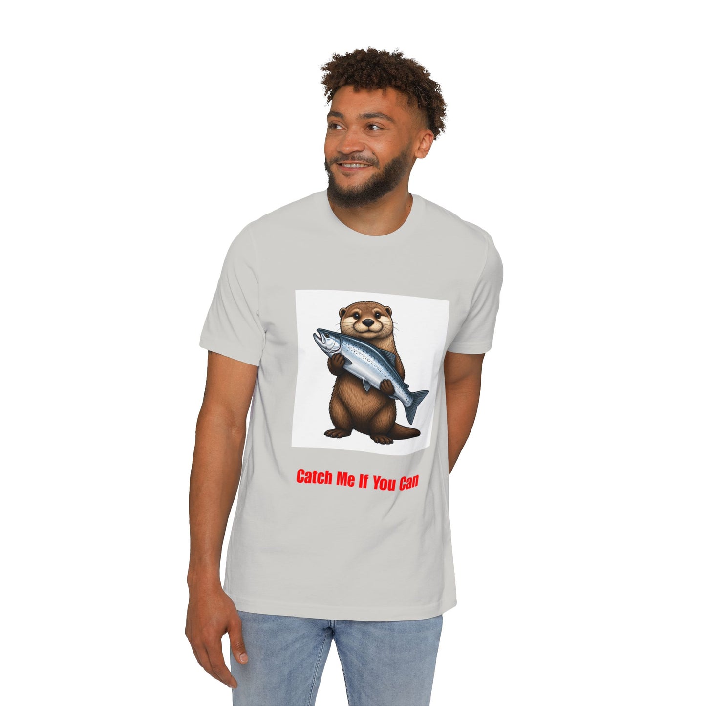 Otter Holding Salmon T-Shirt | "Catch Me If You Can" Funny Fishing Tee
