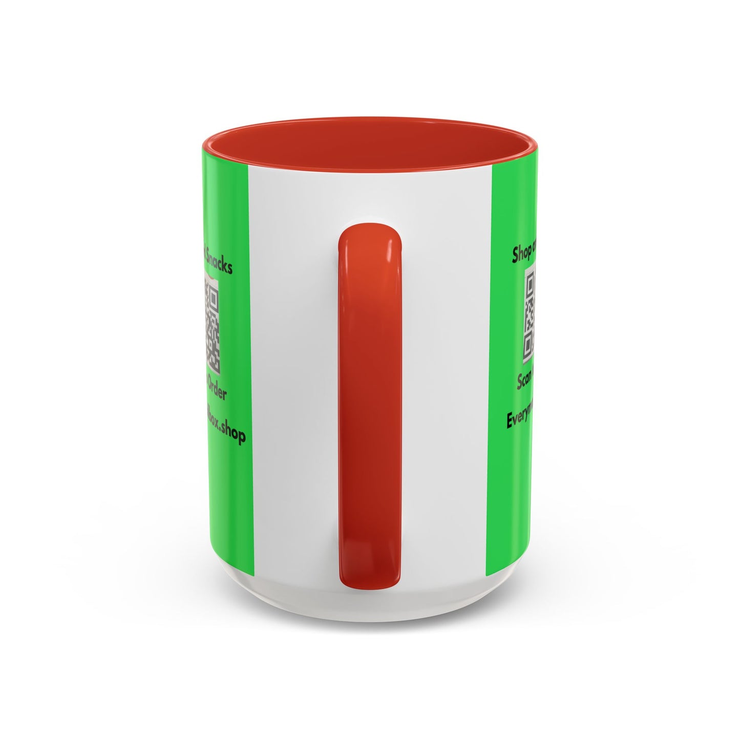 Accent Coffee Mug — 'Shop and Snacks' QR Code Promotional Coffee Mug (11/15 oz)