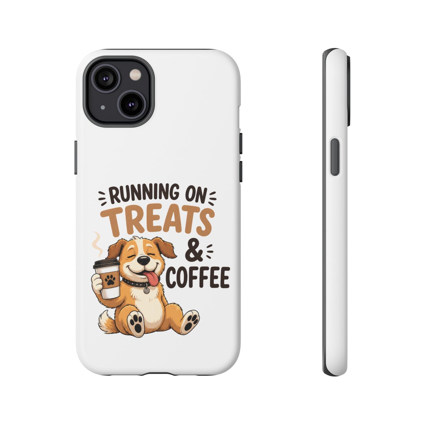 Running on Treats & Coffee Phone Case | Cute Dog Design for iPhone & Samsung