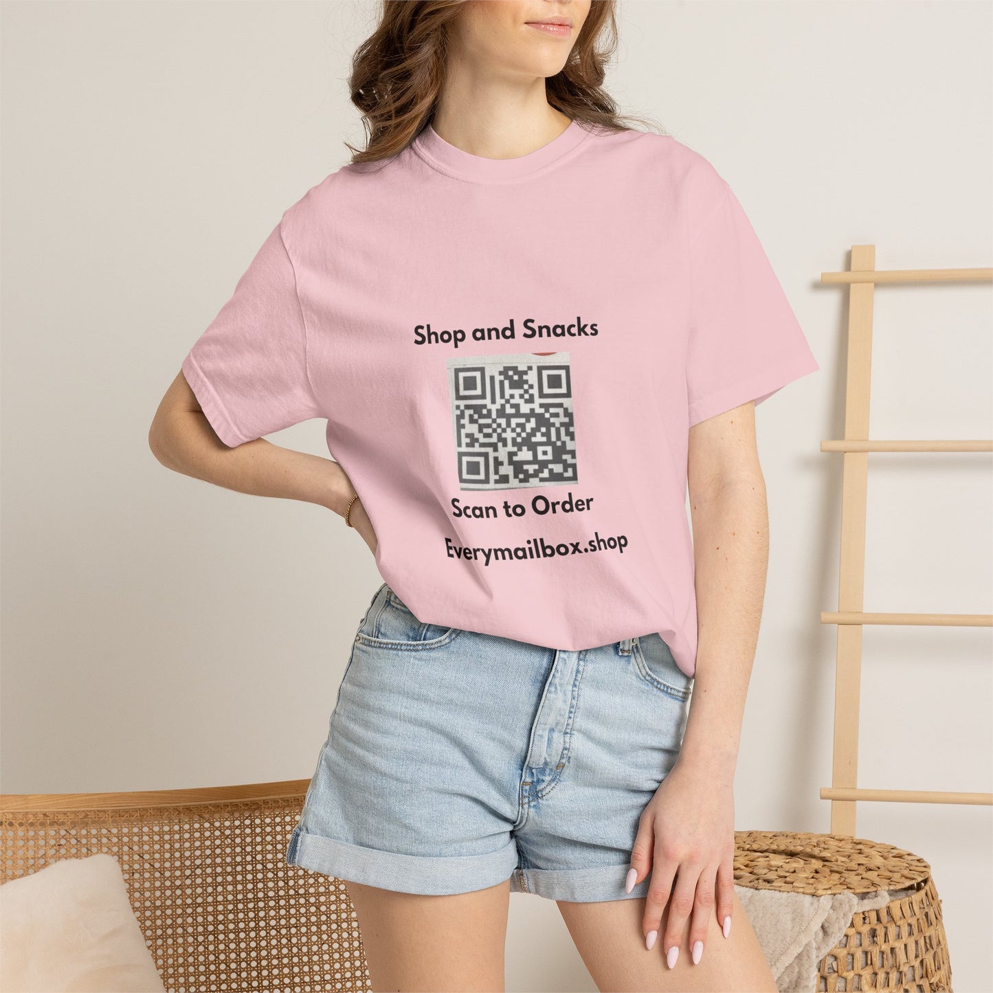 QR Code Promo T-Shirt — "Shop and Snacks" Scan to Order Tee