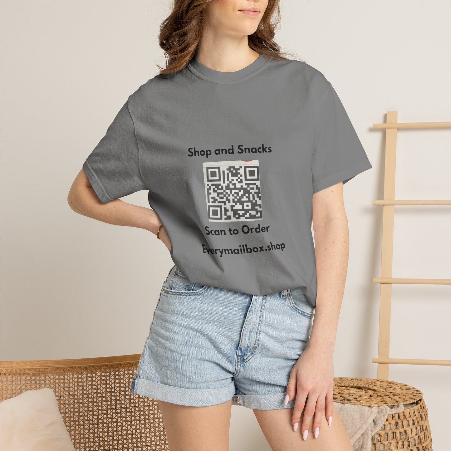 QR Code Promo T-Shirt — "Shop and Snacks" Scan to Order Tee