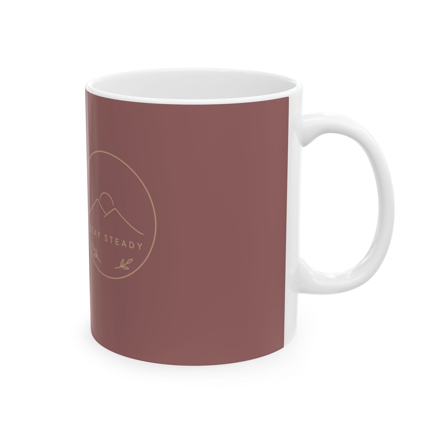 Stay Steady Mountain Ceramic Mug — Minimalist Beige Coffee Cup | 11oz & 15oz
