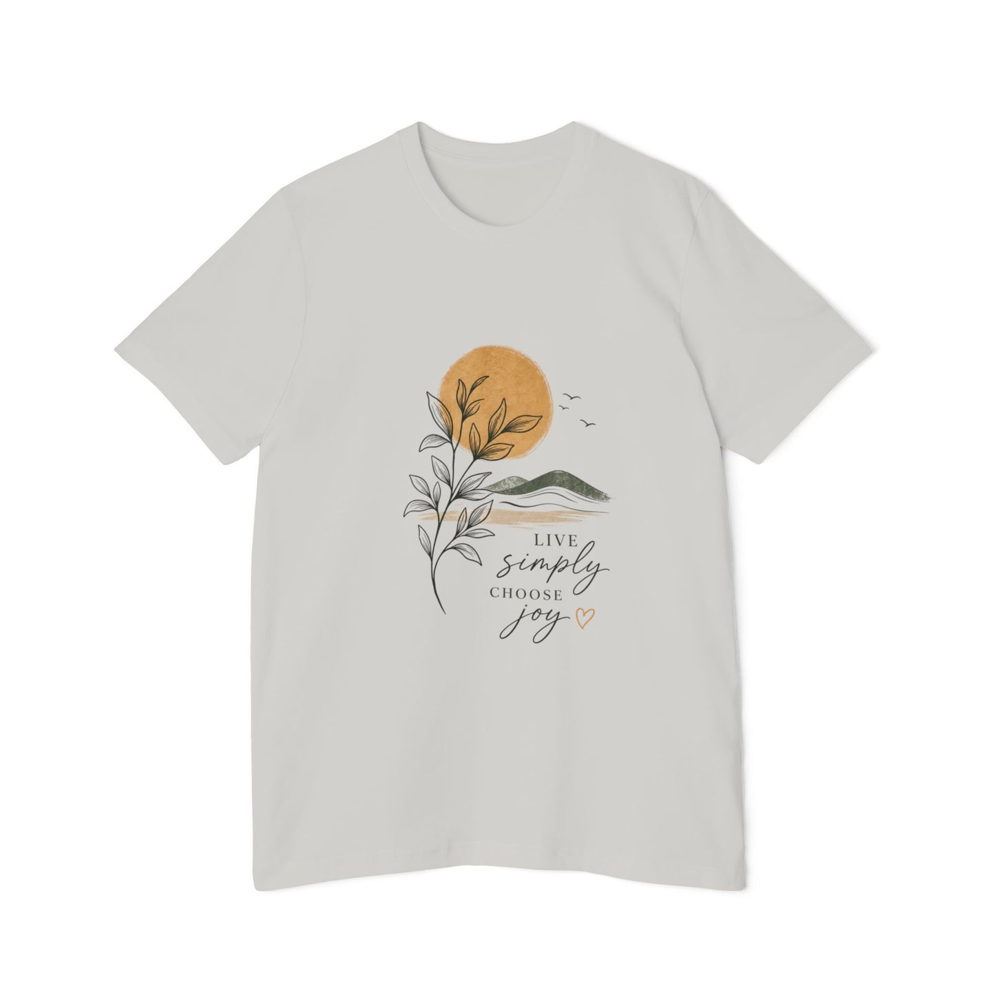 Inspirational Graphic T-Shirt — "Live Simply, Choose Joy" Sun & Botanical Design