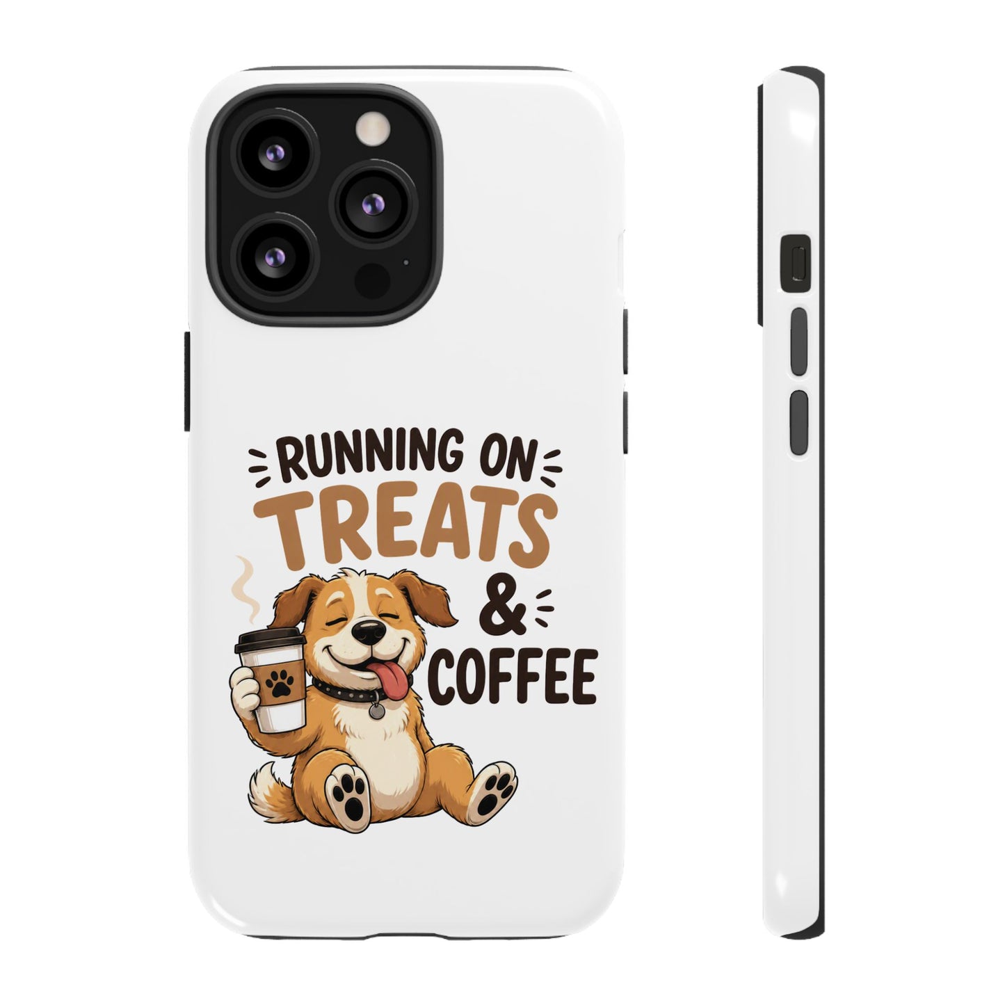 Running on Treats & Coffee Phone Case | Cute Dog Design for iPhone & Samsung