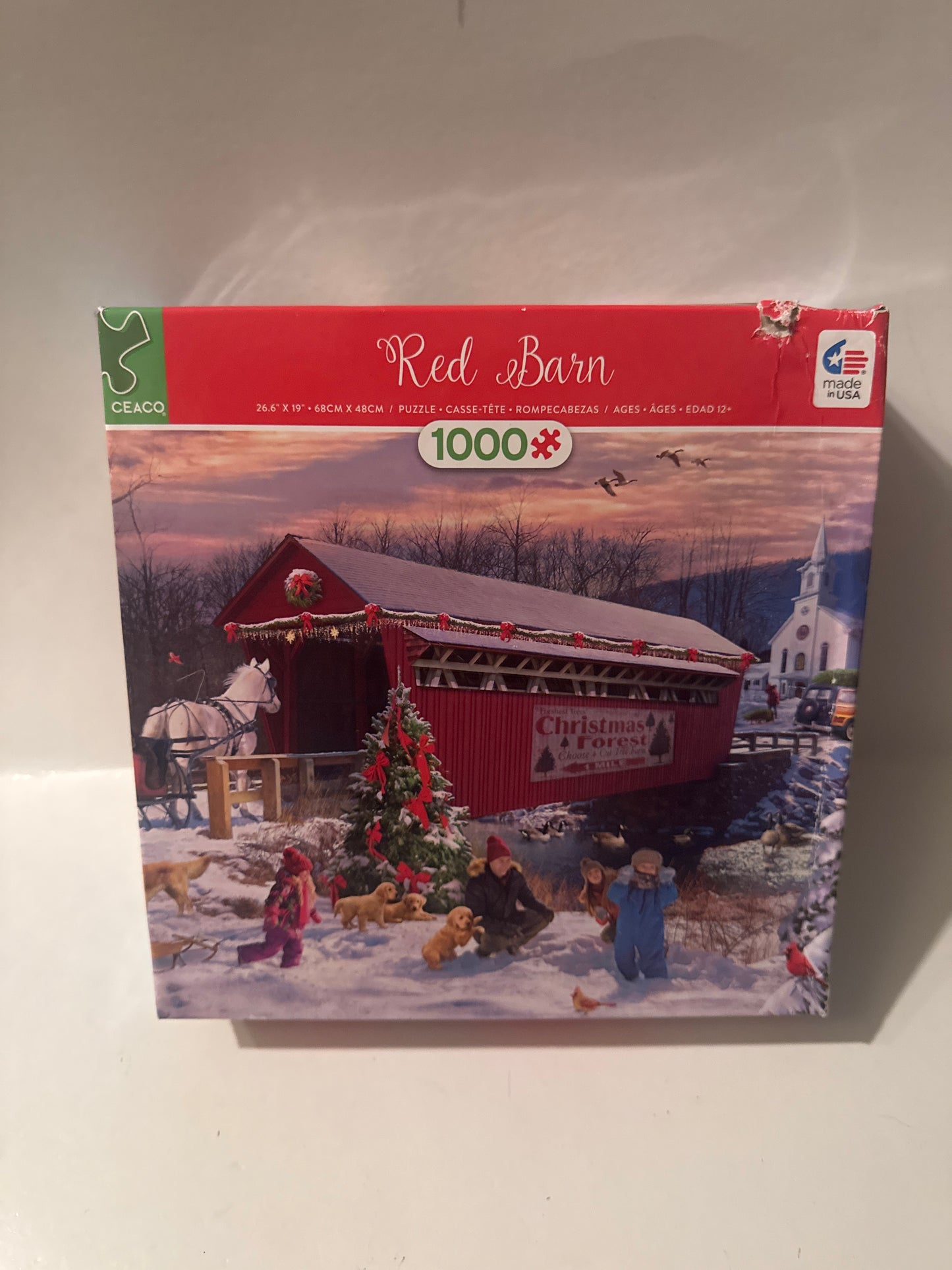 Ceaco 1000pc Christmas Puzzle – Classic Red Barn Holiday Jigsaw