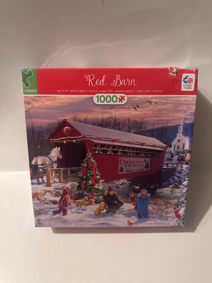 Ceaco 1000pc Christmas Puzzle – Classic Red Barn Holiday Jigsaw