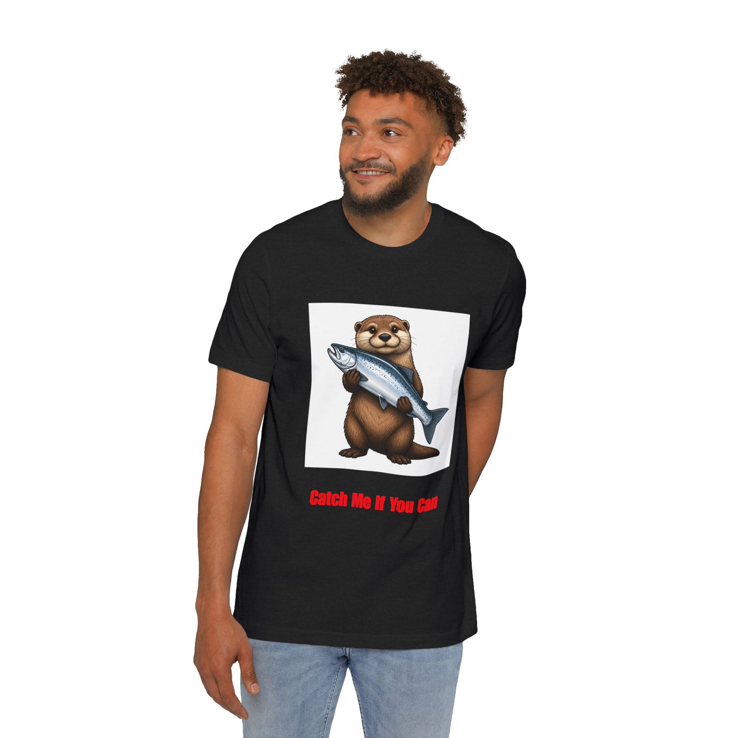 Otter Holding Salmon T-Shirt | "Catch Me If You Can" Funny Fishing Tee