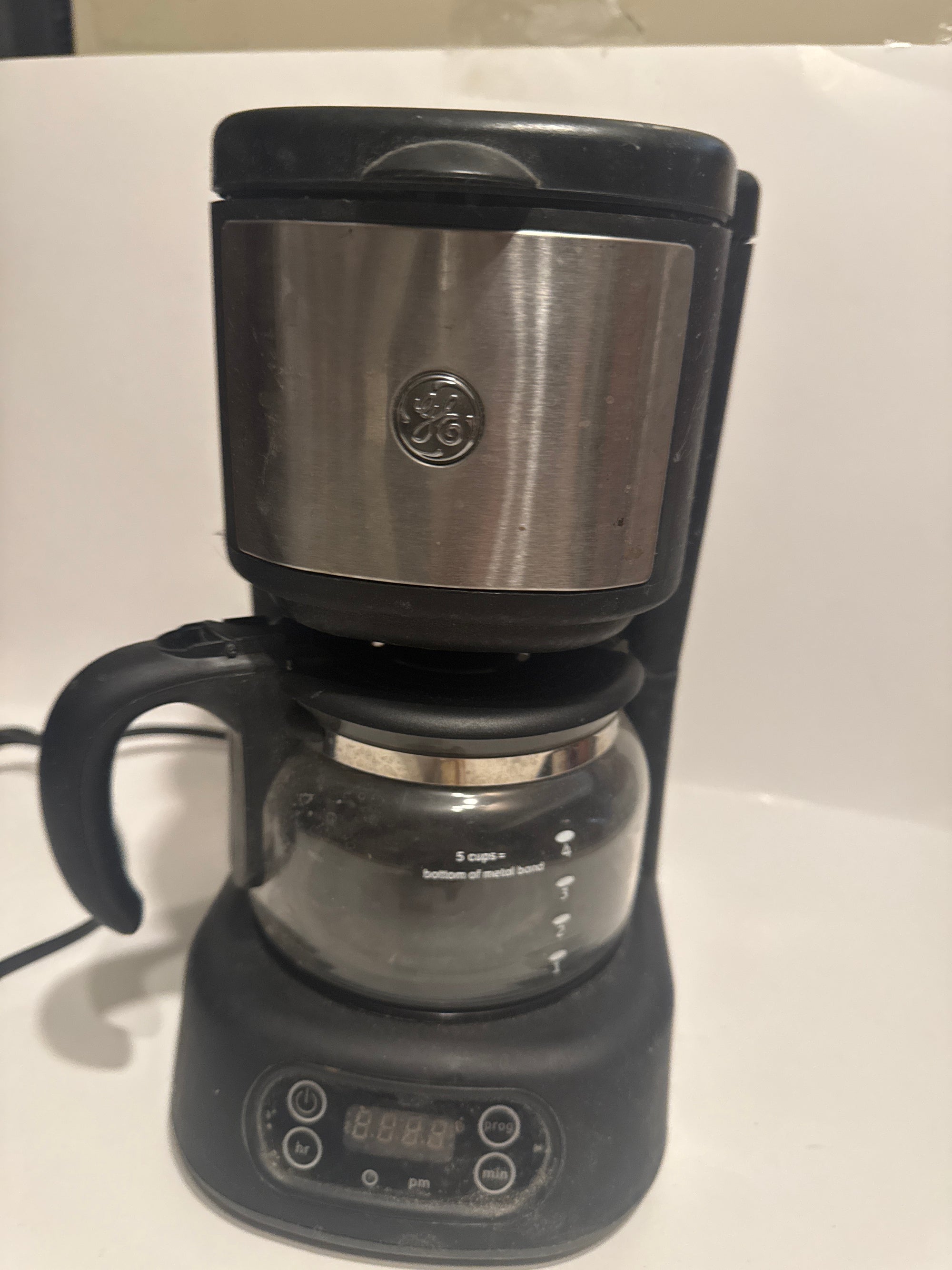 GE Programmable Coffee Maker – Digital Control, Glass Carafe, Black Steel