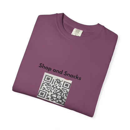 QR Code Promo T-Shirt — "Shop and Snacks" Scan to Order Tee
