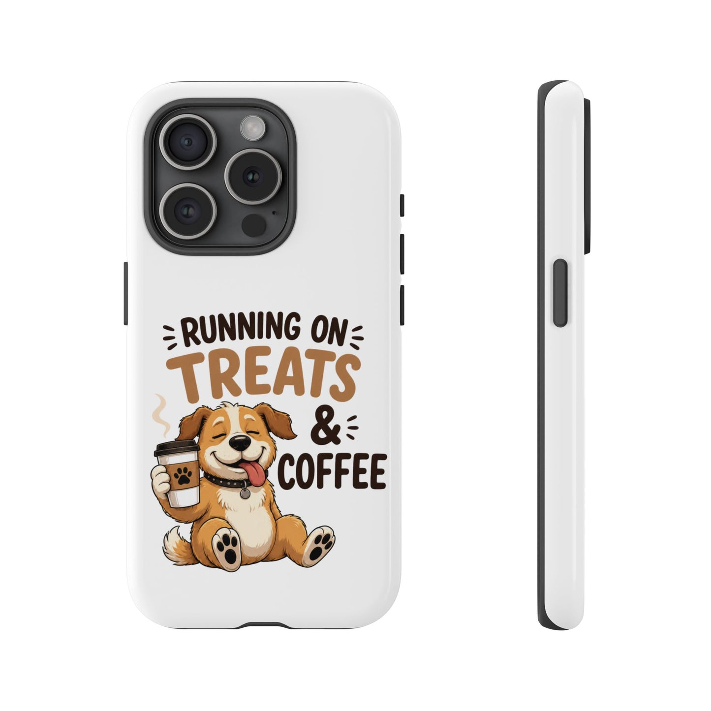 Running on Treats & Coffee Phone Case | Cute Dog Design for iPhone & Samsung