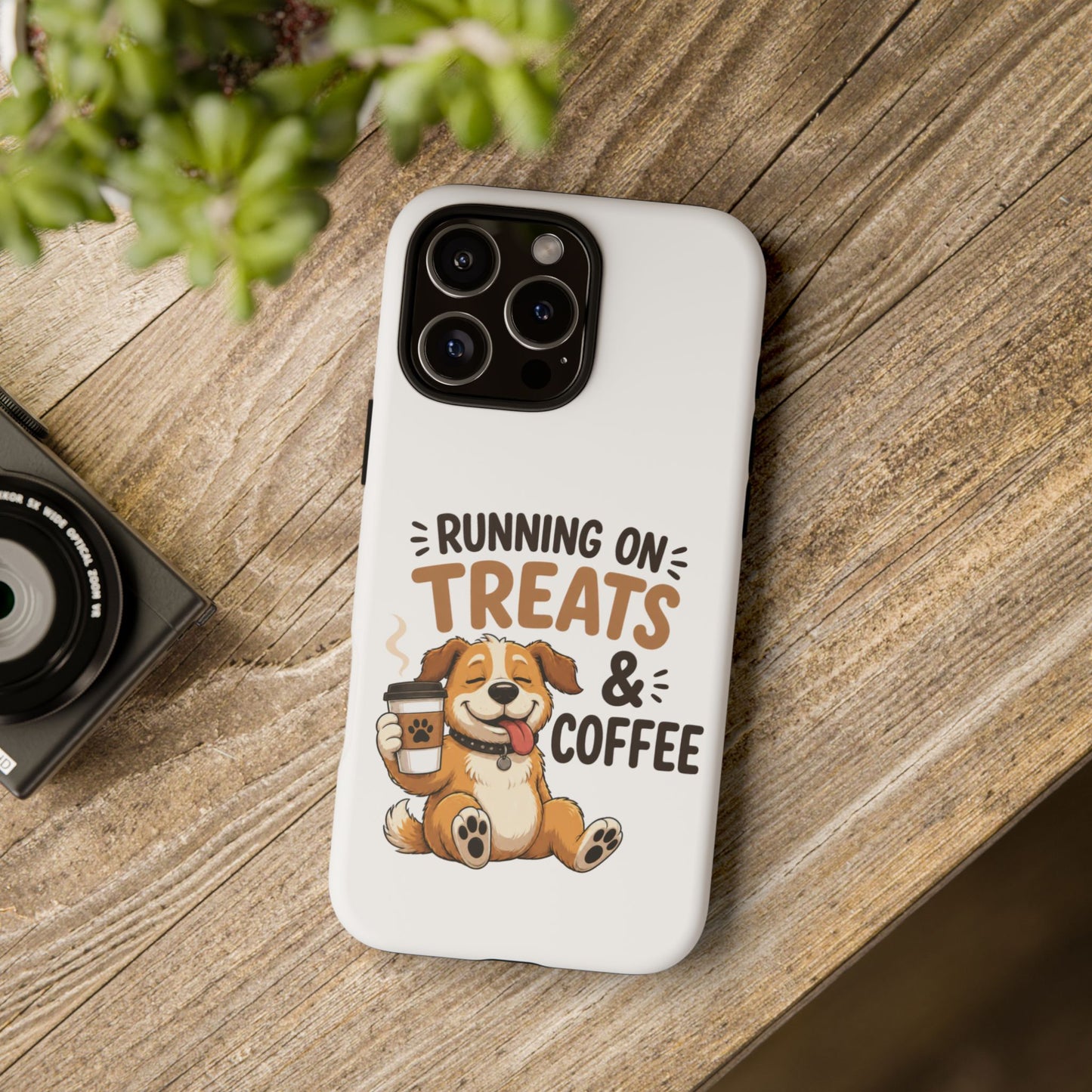 Running on Treats & Coffee Phone Case | Cute Dog Design for iPhone & Samsung