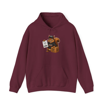 Squirrel Courier Hoodie – Cute Delivery Squirrel Holding Package & Receipt