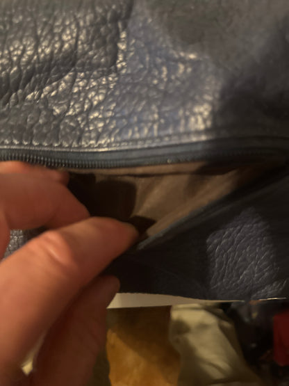 Navy Textured Mini Handbag with Front Zipper Pocket Top Handle
