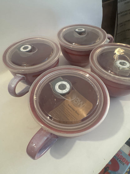 Ceramic Soup Mugs with Vented Lids – Pink Kitchen Set