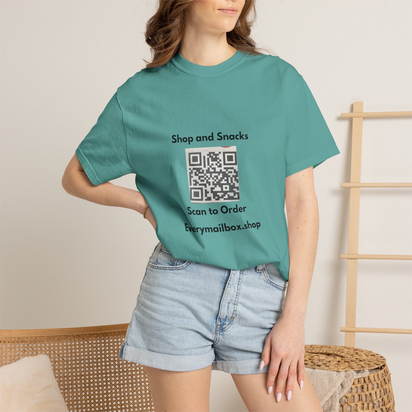QR Code Promo T-Shirt — "Shop and Snacks" Scan to Order Tee