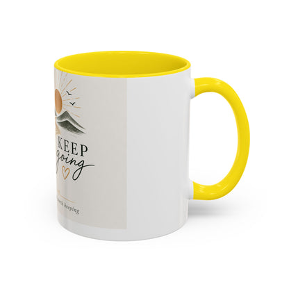 Keep Going Accent Coffee Mug — Inspirational Morning Mug with Sun & Mountains Design (11/15 oz)