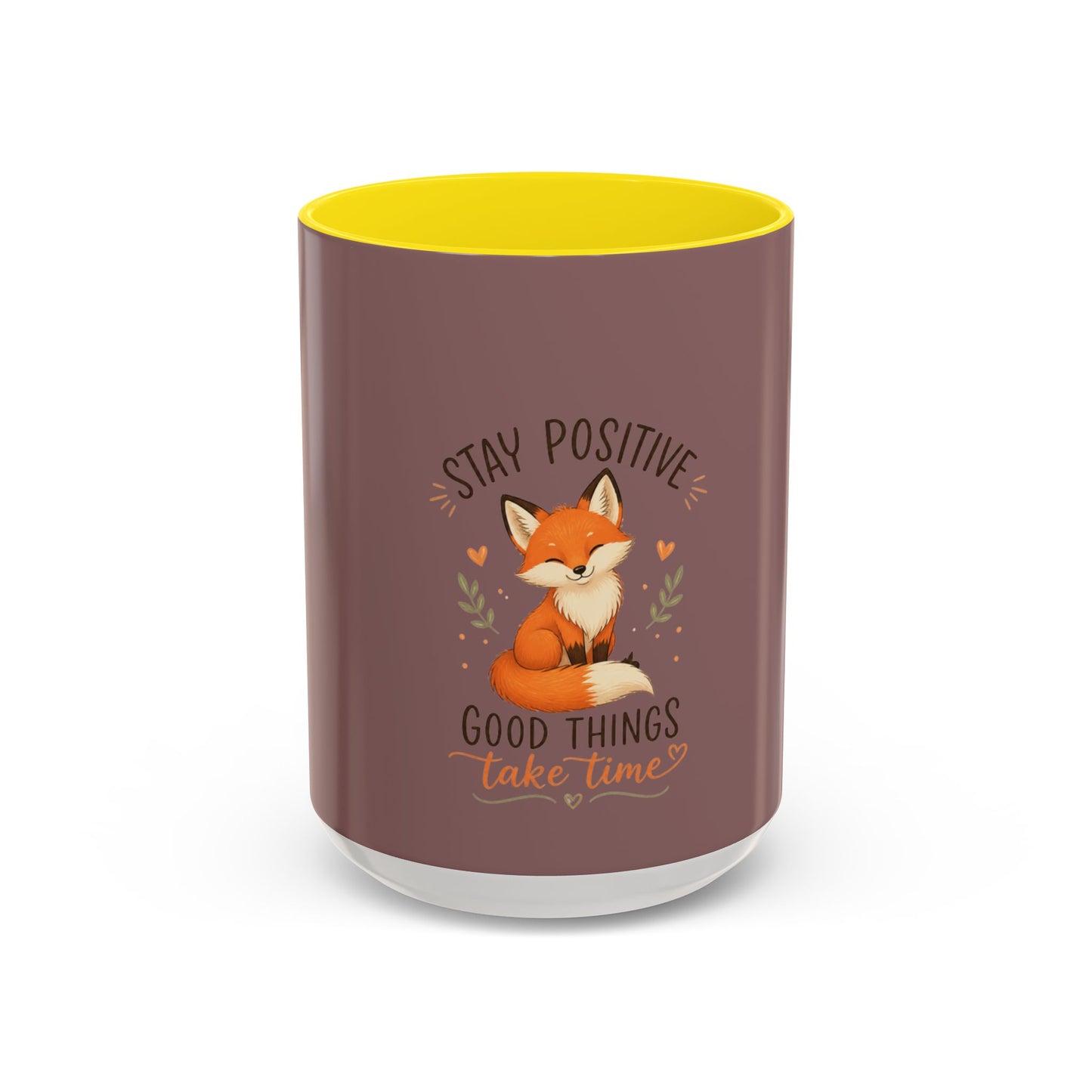 Stay Positive Fox Coffee Mug – 'Good Things Take Time' Inspirational Accent Mug