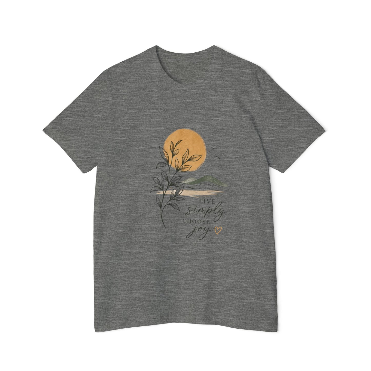 Inspirational Graphic T-Shirt — "Live Simply, Choose Joy" Sun & Botanical Design