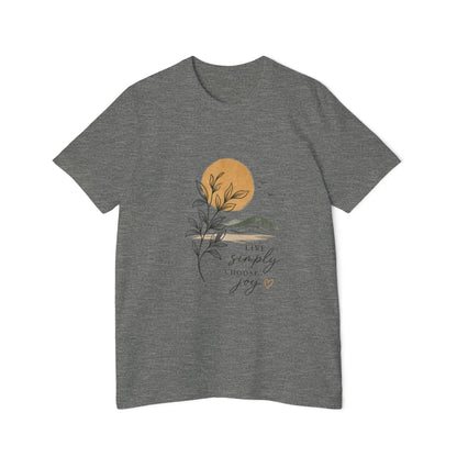 Inspirational Graphic T-Shirt — "Live Simply, Choose Joy" Sun & Botanical Design