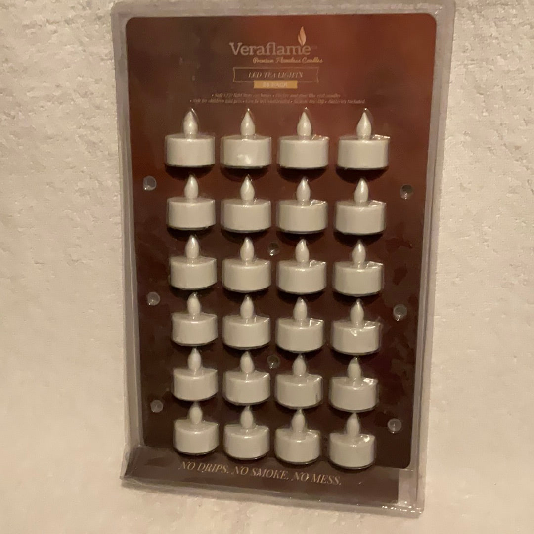 24 Flameless Amber LED Tea Lights with Batteries
