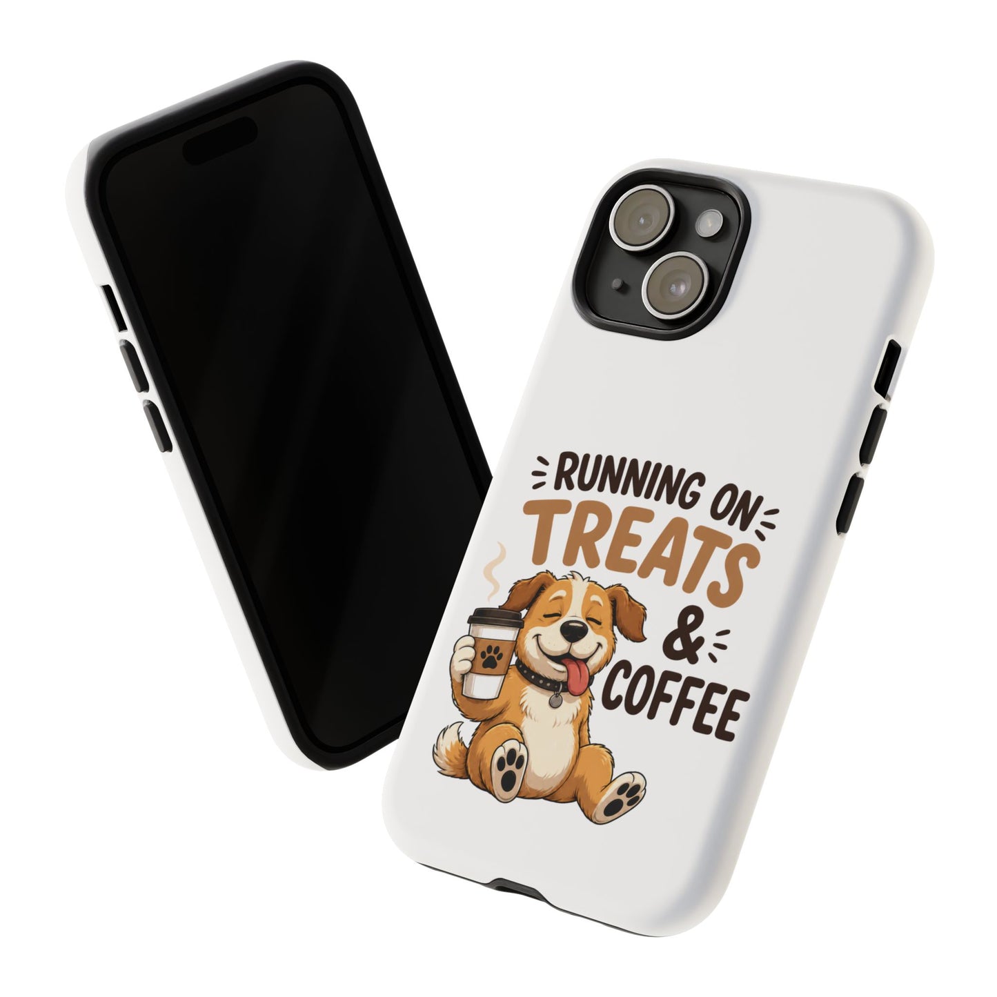 Running on Treats & Coffee Phone Case | Cute Dog Design for iPhone & Samsung