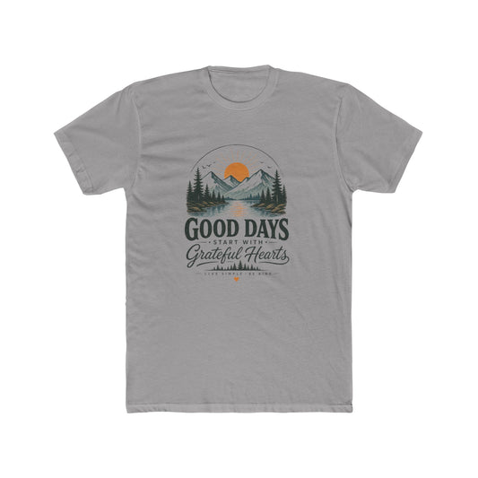 Good Days Start With Grateful Hearts T-Shirt | Mountain Sunrise Graphic Tee