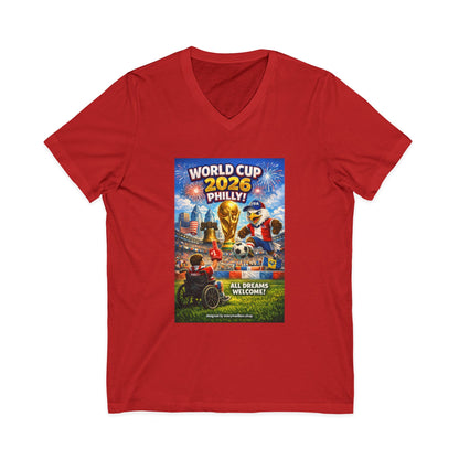 Red t-shirt with World Cup 2026 Philly! graphic on a white background
