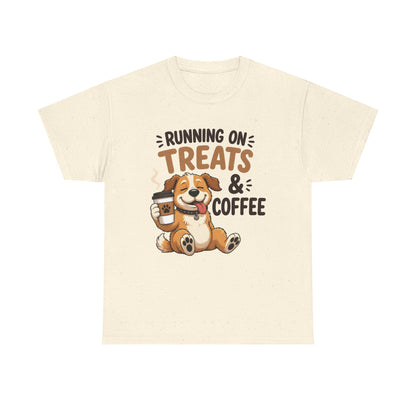 Running on Treats & Coffee T-Shirt | Cute Dog & Coffee Graphic Tee