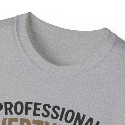 Professional Overthinker T-Shirt – Funny Cat Overworking Graphic Tee