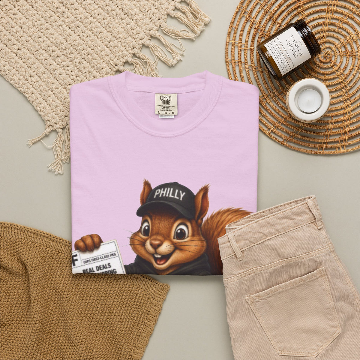 Delivery Squirrel T-Shirt — Cute Parcel Mascot Tee with 'Real Deals' Box